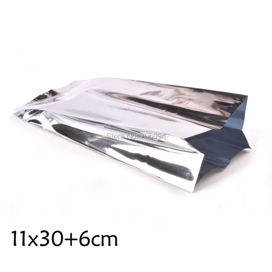 200PCS  11*30+6cm Top Open Silver Aluminum Foil Side Gusset Bag Heat Seal Vacuum Food Tea Coffee gift Storage Packing Pouch