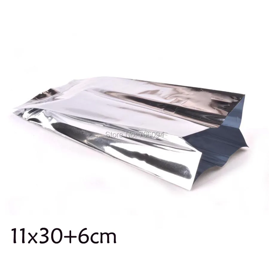 

200PCS 11*30+6cm Top Open Silver Aluminum Foil Side Gusset Bag Heat Seal Vacuum Food Tea Coffee gift Storage Packing Pouch
