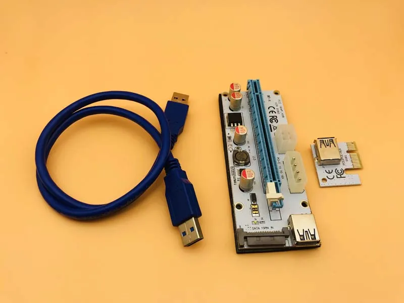 Новинка PCI E Express Riser 3в1 SATA 4Pin 6Pin Power USB 3 0 1x to 16x Card для BTC Antminer Miner|Платы расширения| |