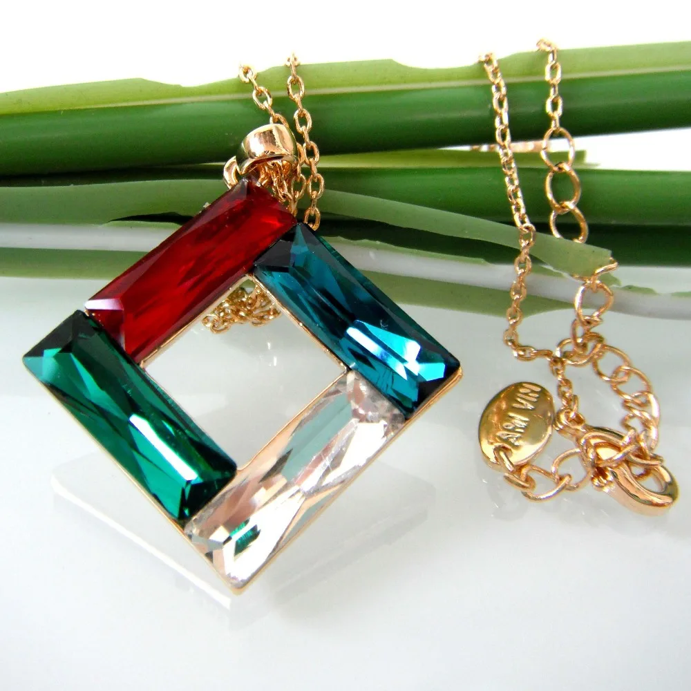 Навачи квадратный кубический циркон красочные кристалл желтый кулон ожерелье