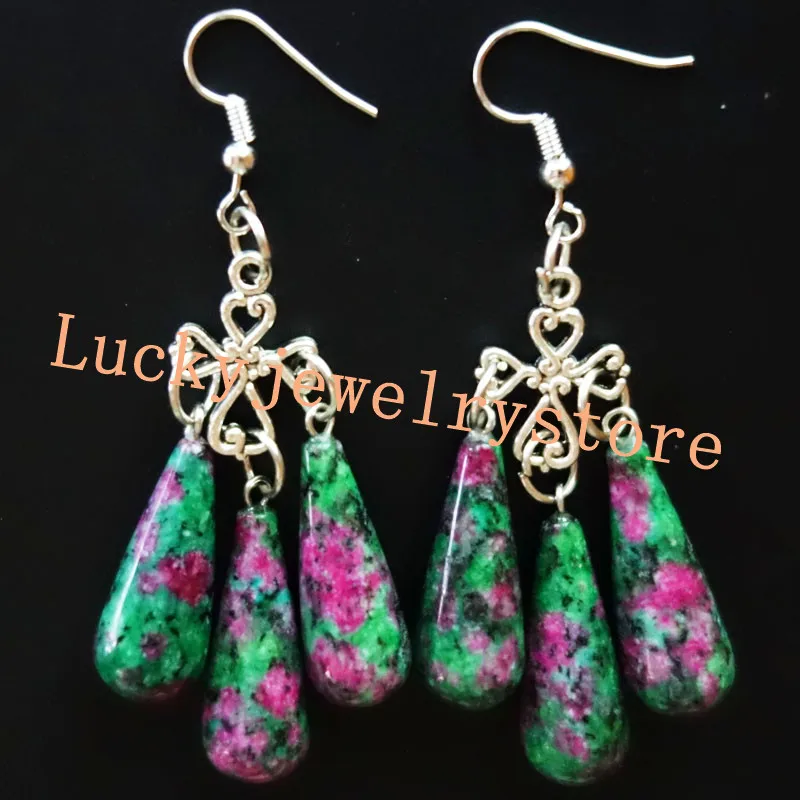 (Минимальный заказ 10 $ микс) YUTENG тибетский серебряный крест & Rubys в Fuchsite длинные