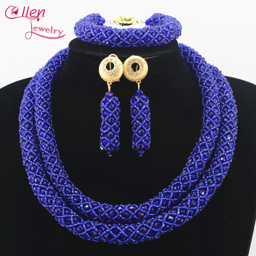 Ювелирный Комплект из колье и серёг с золотыми кристаллами | Украшения