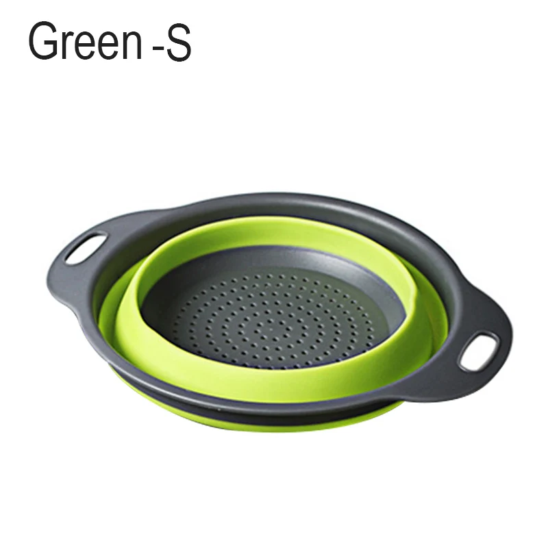Green S Многофункциональный кухонный складной силиконовый дуршлаг для фруктов и овощей Экономия пространства DAG - Цвет: Green S