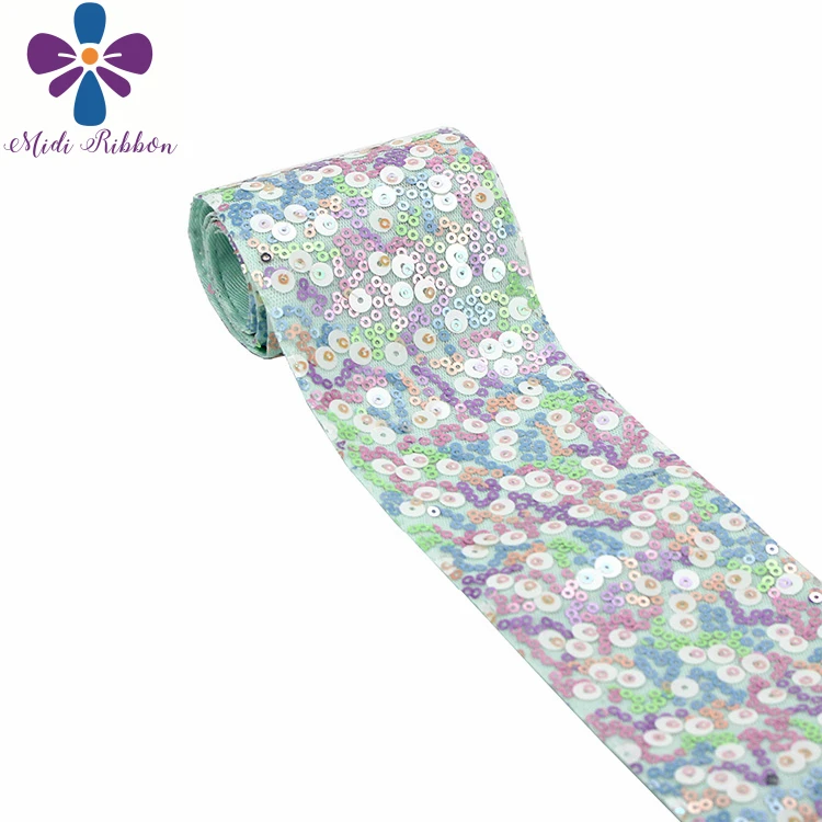 3"75mm Shiny Cutting Sequin Ribbon Colorful Aqua Pink Purple DIY Wedding Party Decor Hair Bowknows Making 25yards/roll