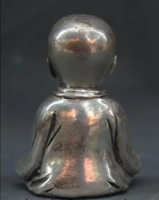 8 см Тибетский буддизм серебряное сиденье молитва маленький монах верующий