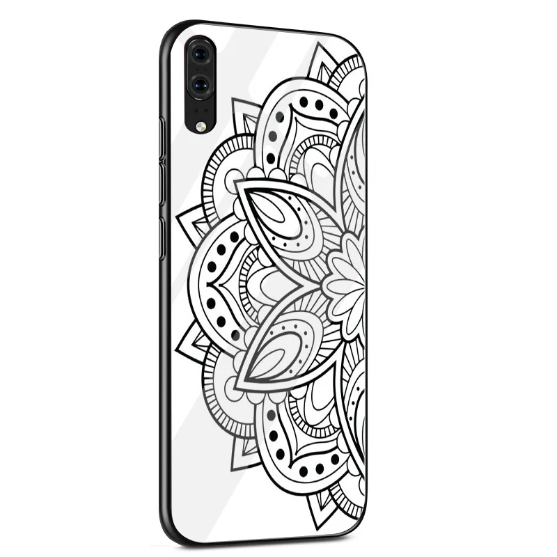 Encaje Floral Mandala Glass Case For Huawei P30 P10 P20 Pro P Smart Mate 10 20 Lite Y6 Y9 Honor 7A 8X 9 Cover | Мобильные телефоны