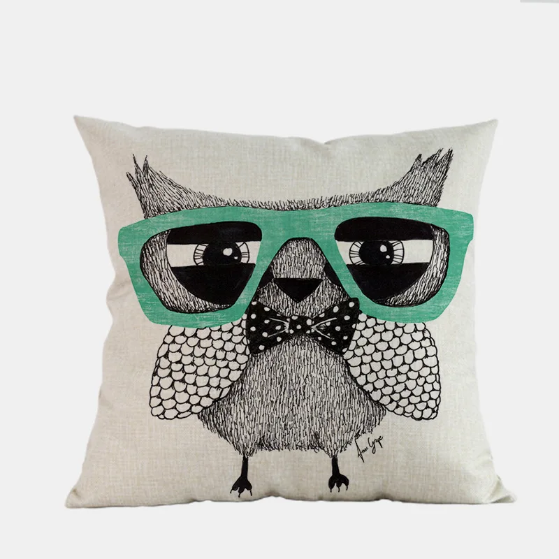 Мультяшные Милые Животные Совы с очками льняная хлопчатобумажная Подушка Чехол