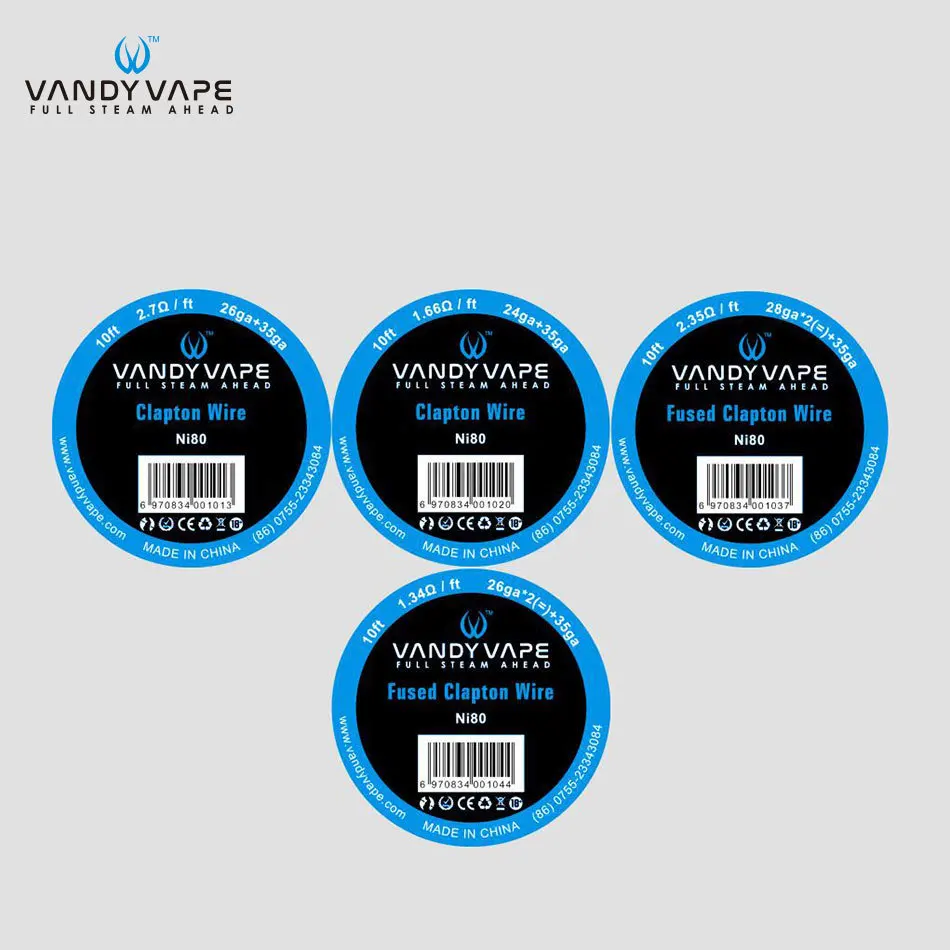 Оригинальный Vandy vape Clapton Ni80 провод 1.66ohm 2.7ohm 1.34ohm 2.35ohm 10ft аксессуары для электронной