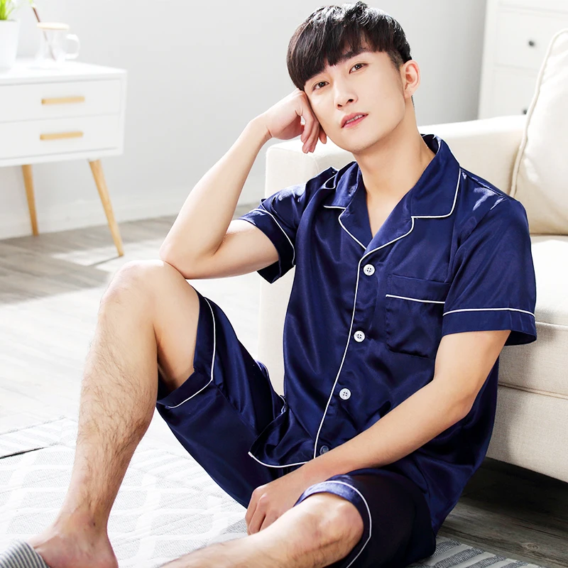 2019 новое качество атлас Летние пижамы Для мужчин мягкие Повседневное Пижама Homme