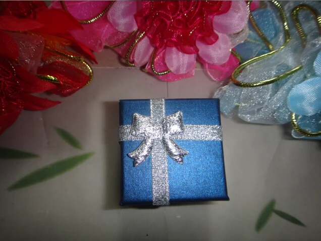 Es 24pcs Dark Blue Color With Bling Bowknot 4*4*3cm  Ring/earring Packaging Boxes ,free Shipping