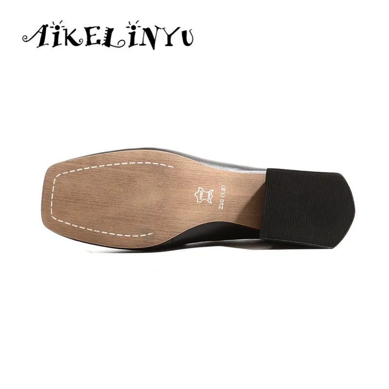 AAIKELINYU Новые женские туфли-лодочки коровья кожа мода металлической цепью удобные Обувь на квадратном каблуке, без шнуровки, на Повседневное ручной работы; женские туфли-лодочки
