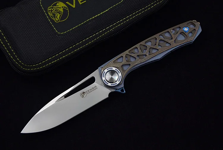 Hollow titanium allo Складной нож-гарпун VENOM M390, лезвие из титана, для кемпинга, охоты, выживания, карманный кухонный нож для фруктов, инструмент для повседневного использования, ножи - Цвет: Hollow titanium allo