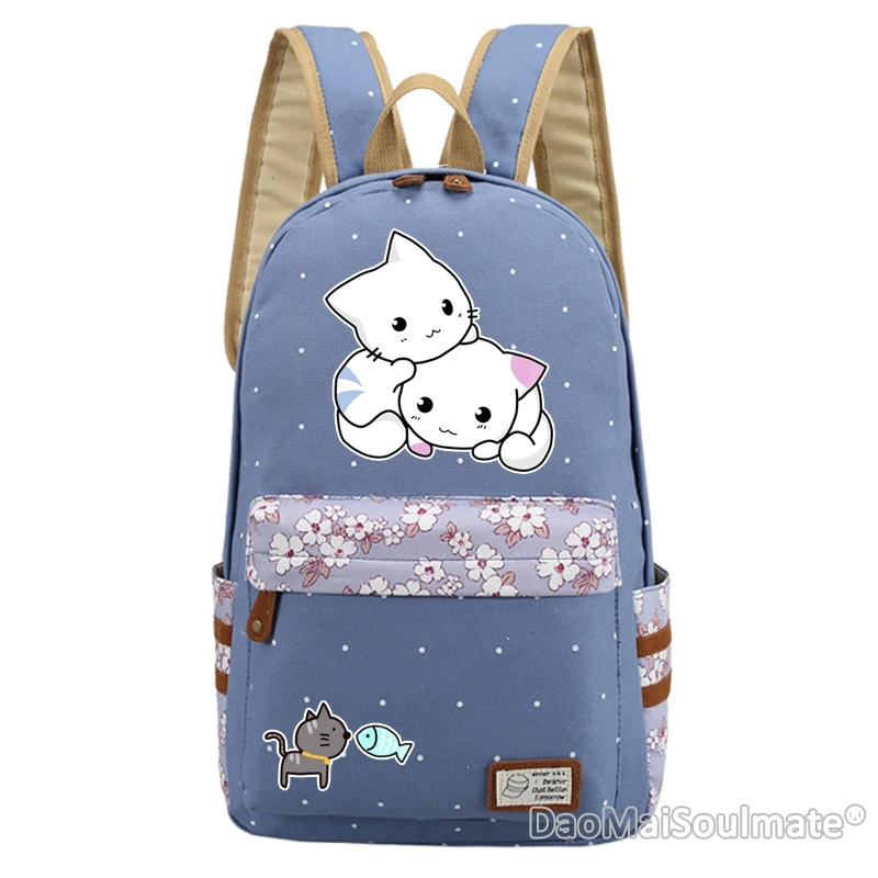 Navy Blue 1 Милые Мультяшные коты Студенческая школьная сумка для девочек милый кот девочки детский школьный рюкзак цветок ноутбук сумка девушка рюкзаки Mochila - Color: Navy Blue 1