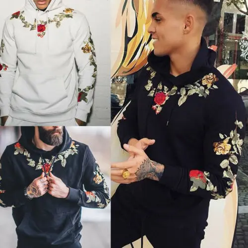 

Hip-hop Mens Hoodie Sweatshirt Hooded Tops Jacket Coat Outwear Pullover Men Casual Hot Flower Hoodies Top Clothing
