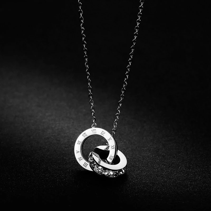 Circle Necklace Woman Necklaces Jewellery Cubic Zirconia &amp Pendants Silver Rose Gold Titanium Steel for Women | Украшения и