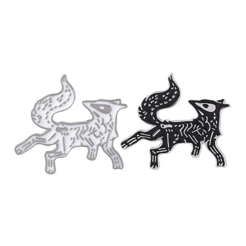 Эмалированная булавка в виде лисы черно белая брошь скелета значка нагрудная