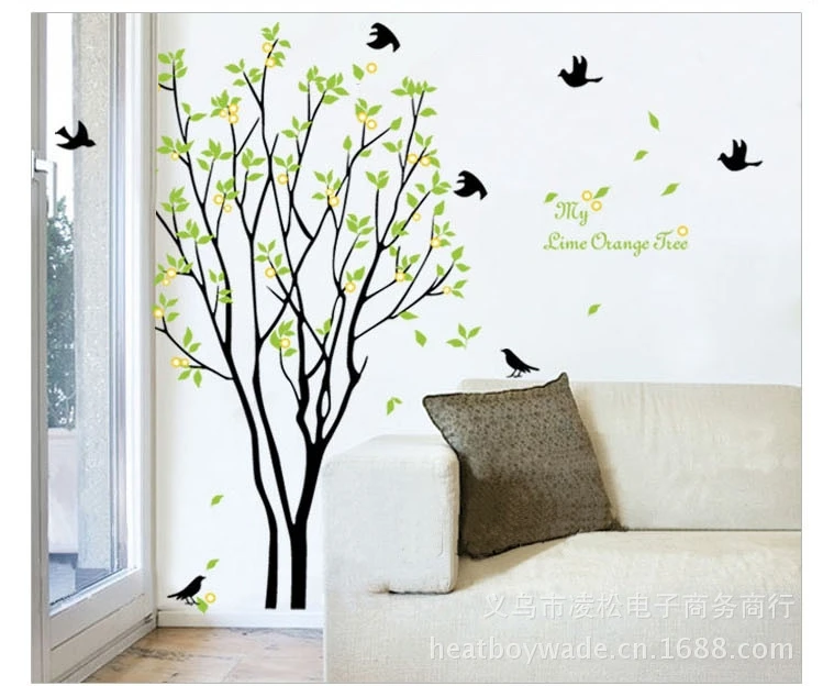 Большой лимон дерево товары для птиц стены стикеры наклейки зеленые растения