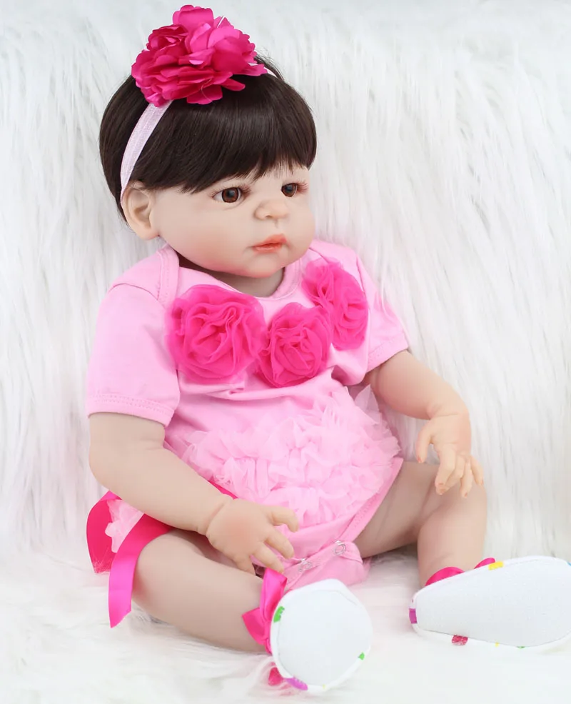 55 см силиконовый Reborn Girl Baby Doll игрушка реалистичное розовое платье принцессы