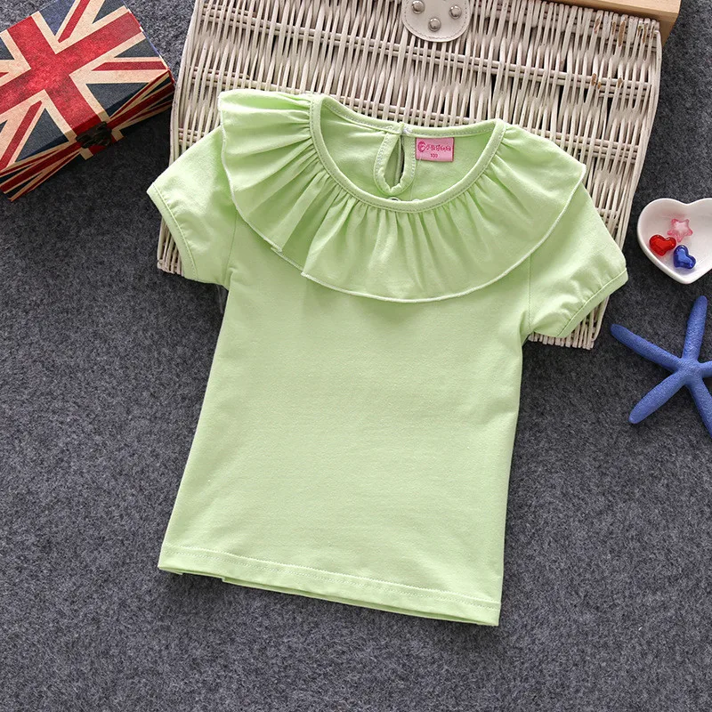 Baby Girl Clothing 2019 summer solid t shirt kid child ruffles sleeve clothes t-shirts baby girl children shirts 0-7T AA3511 | Детская
