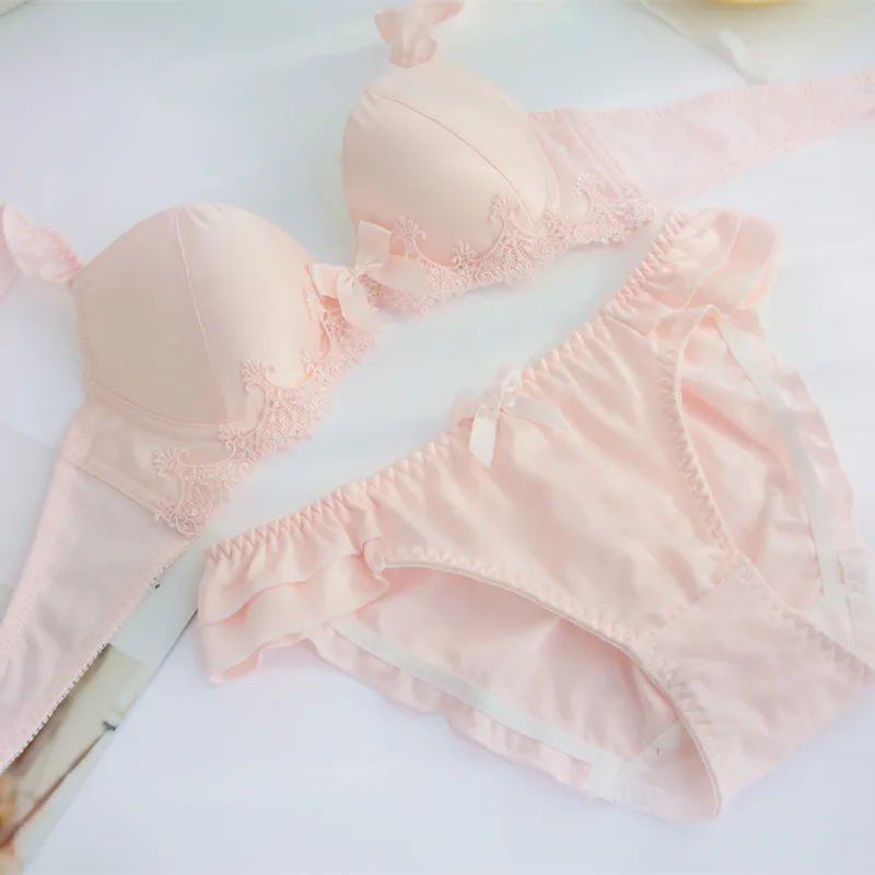 Japanese push up sweet cute bra suit without steel ring thin underwear lace Princess wind and panty set lenceria mujer | Женская одежда