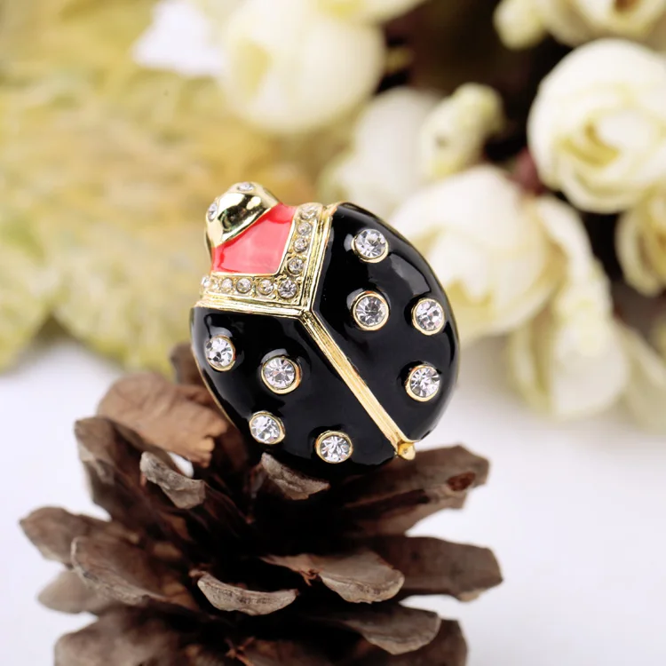 Милое эмалированное Шикарное Кольцо Божья коровка 2015 популярное черное