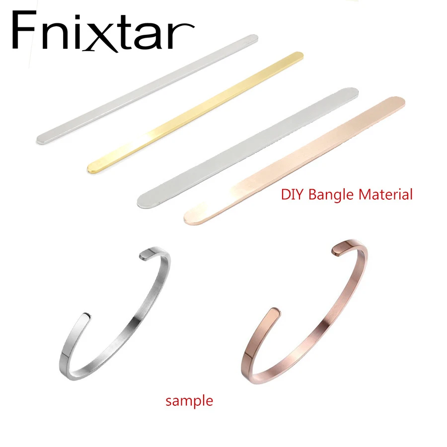 Fnixtar, нержавеющая сталь, зеркальная полировка, прямоугольник, шарм, пустая штамповка, бирка, сделай сам, C открытым манжетом, браслет, материал 1/2*6 дюймов 1/4*6 дюймов