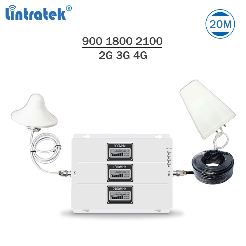 Lintratek повторитель сигнала 2G 3g 4G трехполосный сигнальный Усилитель GSM 900 2100 4