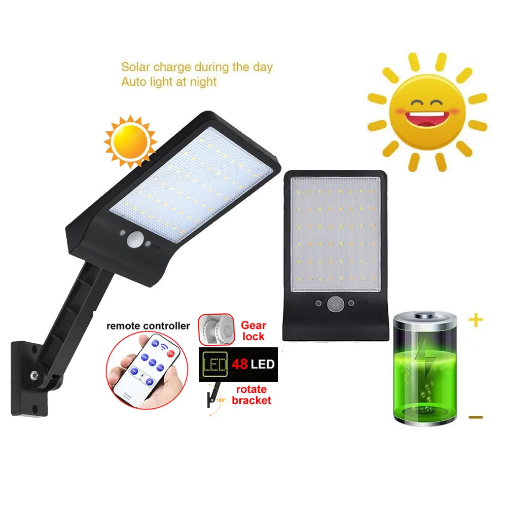 800LM 48LED наружный солнечный светильник уличный с дистанционным управлением