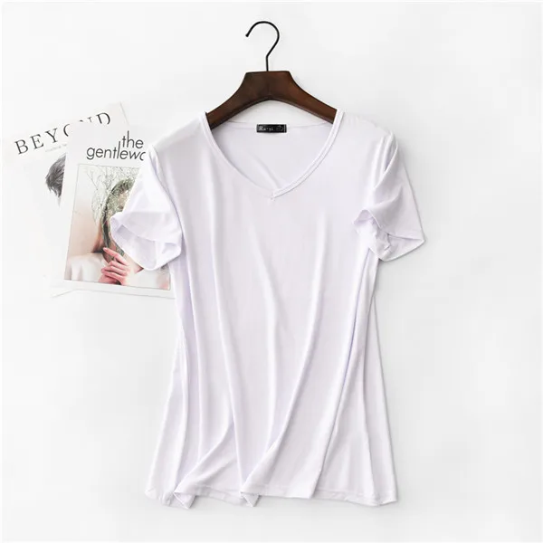 D00323 white 17 Цвета! высокая эластичность тенниска с треугольным вырезом Женская летняя футболка с коротким рукавом женская крутая Модальная футболка 323 - Цвет: D00323 white