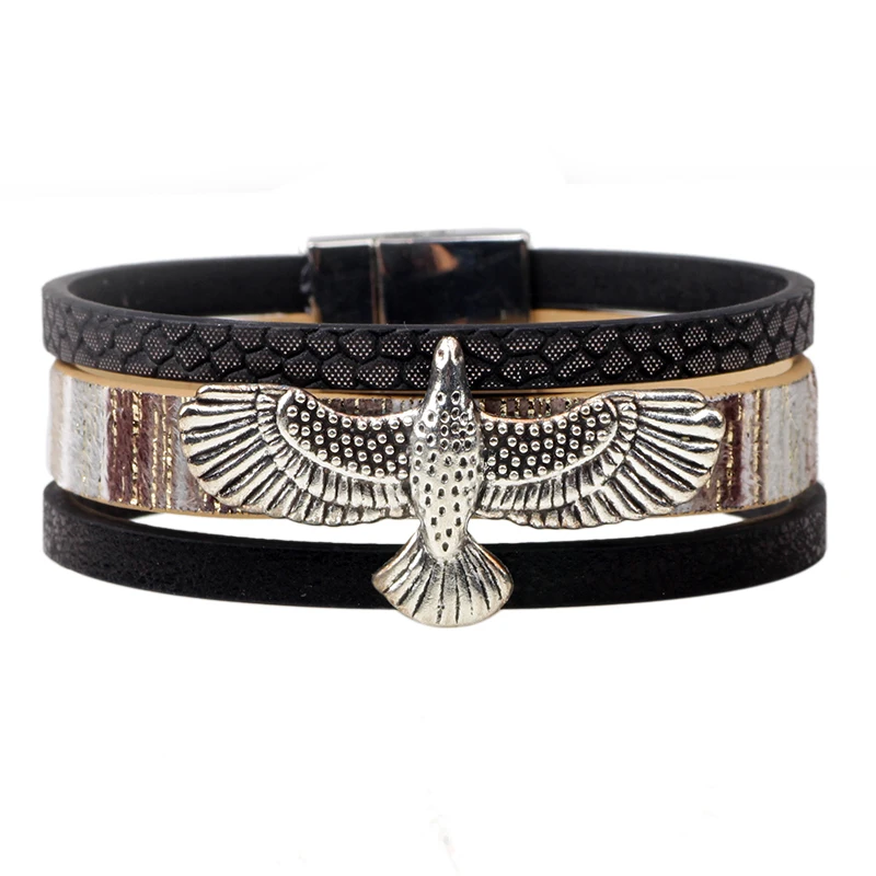 Кожаные браслеты унисекс в стиле панк из сплава с шармами орлом ретро модные
