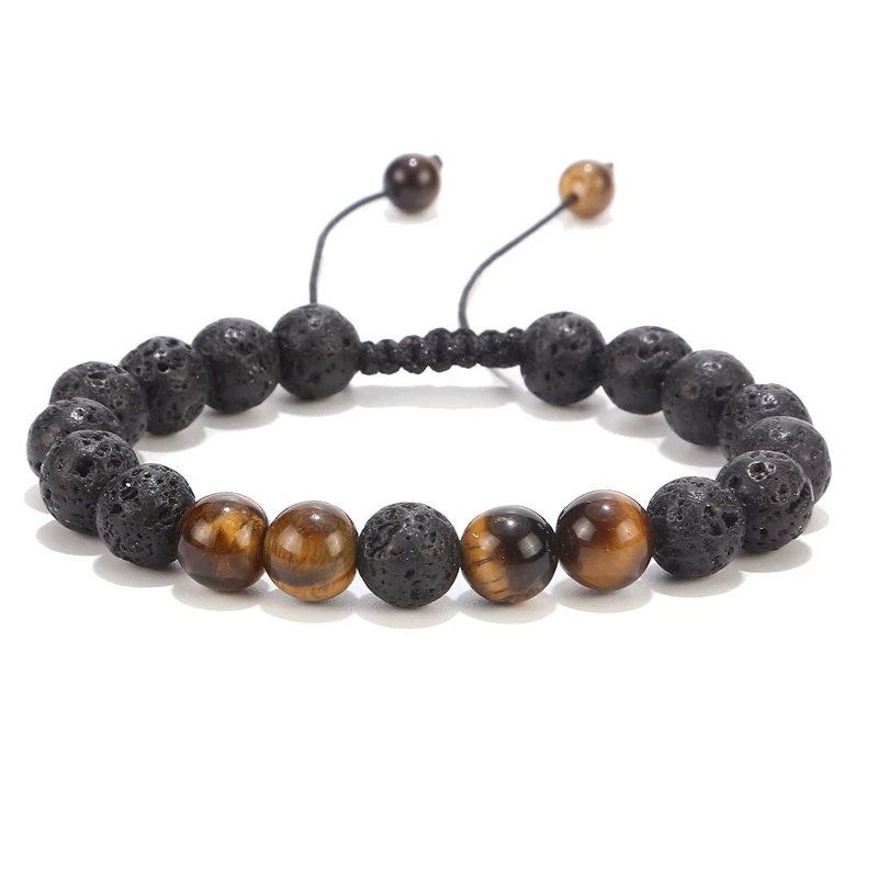Tiger Eye Регулируемый вулканический камень эфирные масла беспокойство диффузор браслет унисекс камни для медитации расслабиться Исцеление Arom Bileklik Pulseira - Окраска металла: Tiger Eye