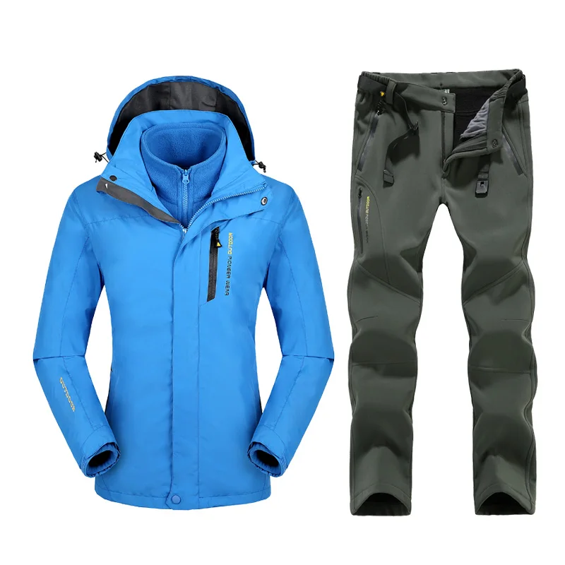 Blue green pants Водонепроницаемая Лыжная куртка размера плюс для катания на горных лыжах, походная куртка, куртка для сноуборда, лыжный костюм для женщин, зимние куртки большого размера - Цвет: Blue green pants