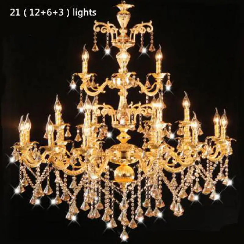 Большая антикварная светодиодная Золотая свеча люстра в пентхаусе лобби