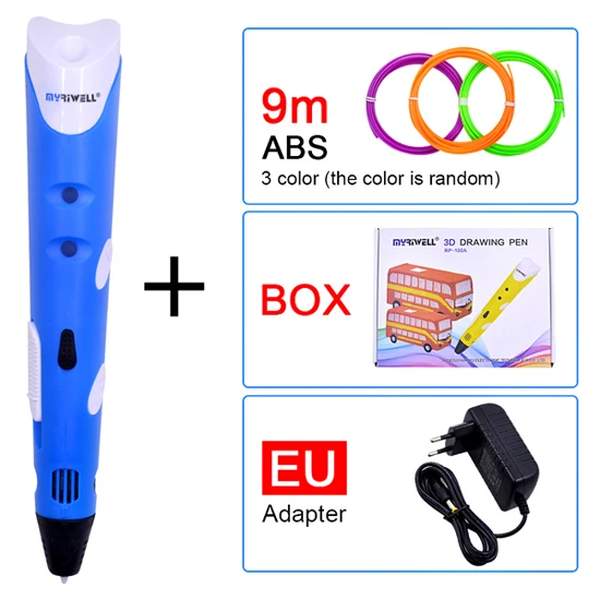Myriwell 3D Ручка DIY Магия 3d принтер печать Ручка с 3 цвета 9 м мм 1,75 мм ABS нити для детей Дизайн Живопись Рисунок - Цвет: Blue EU