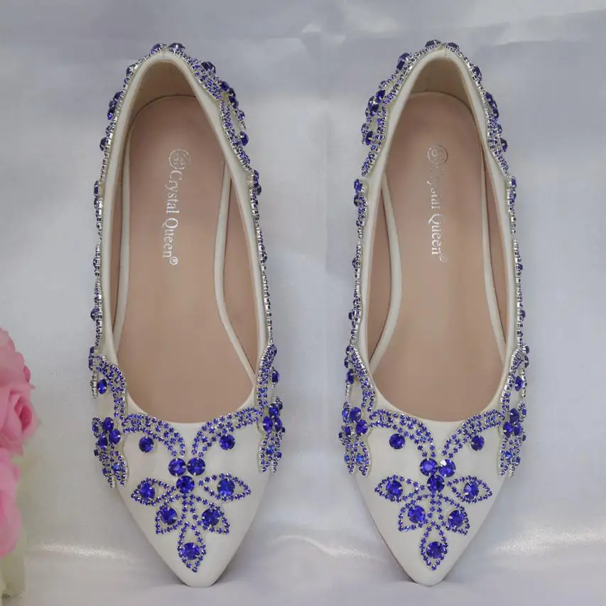 Женские свадебные туфли синего цвета со стразами и цветами женские летние