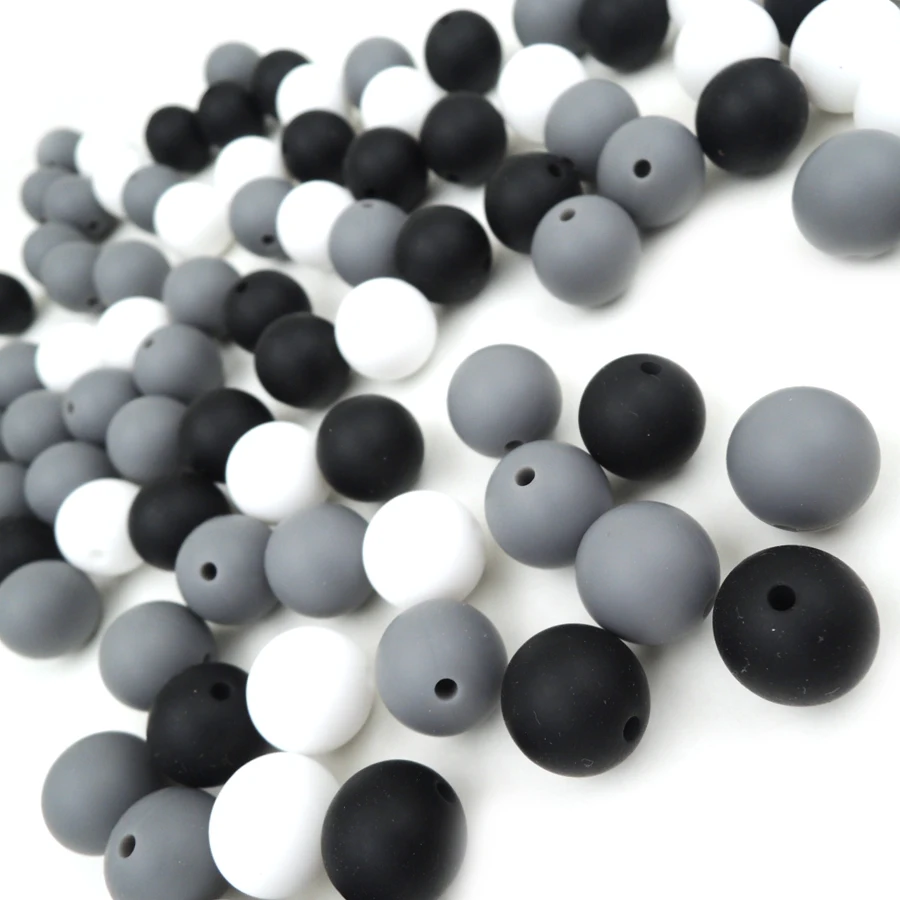 30 шт. Ассорти Классические Серые Черные и белые круглые силиконовые бусины 15 мм