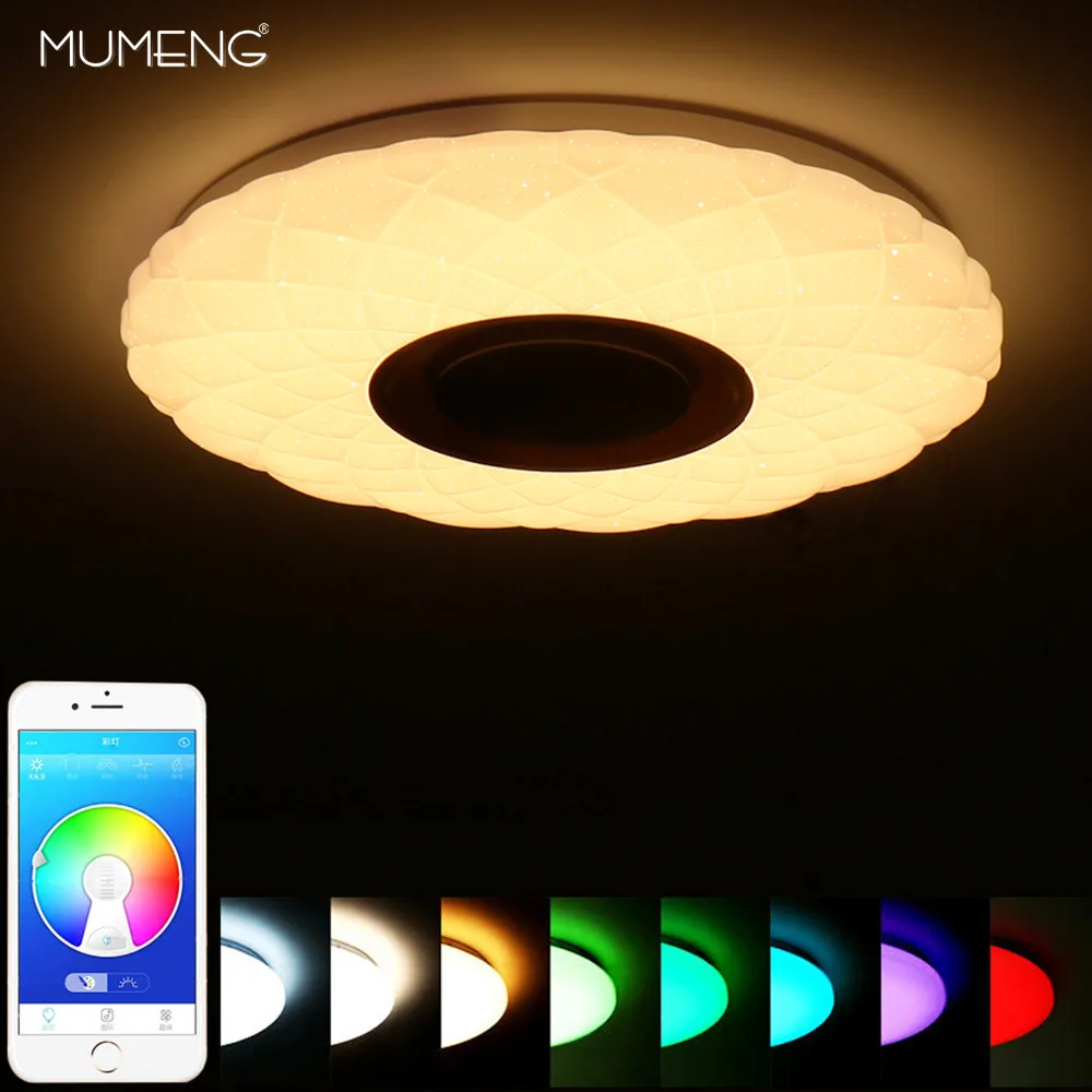 Светодиодный потолочный светильник музыка Bluetooth 36 Вт 85 265 в Регулируемый 3D RGB