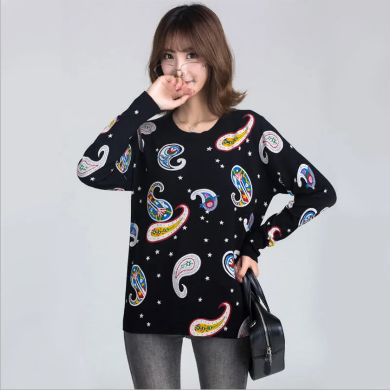 Winter Runway Sweater Women Luxury Brand Design Elegant Long-sleeve Feminino New Loose Printed Knitted Pullovers Tops | Женская одежда
