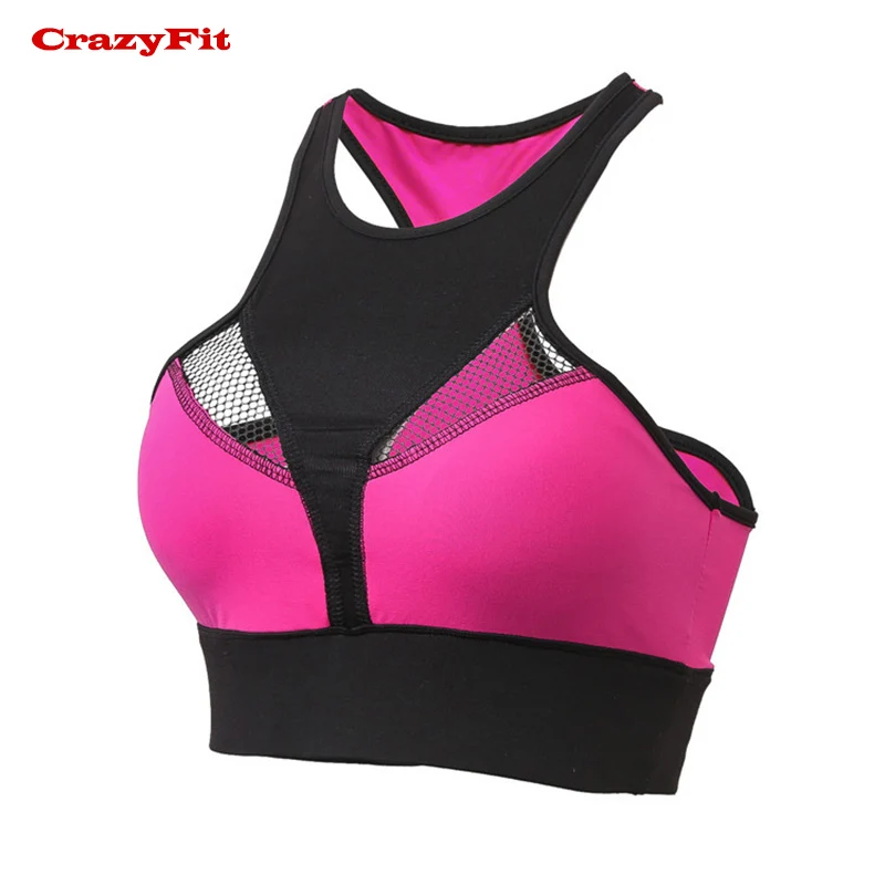 Red Crazyfit, сетчатый, с отверстиями, спортивный бюстгальтер, топ, высокая поддержка, укороченный,, розовый, женский, спортивный, сексуальный, для бега, пуш-ап, мягкий, женский бюстгальтер - Цвет: Red