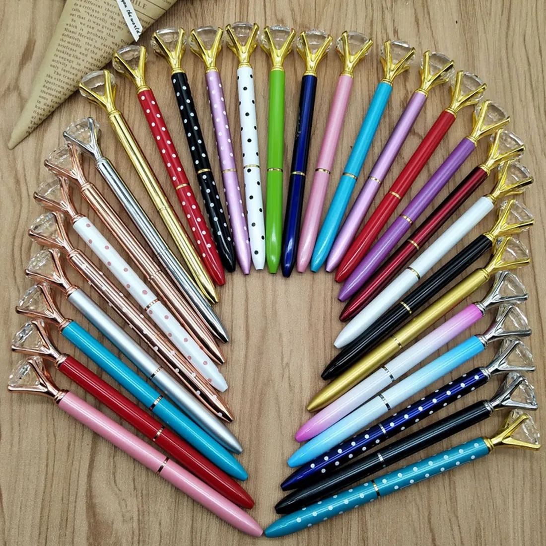 

FangNymph Fashion Girl Large Diamond Ballpoint Pen Crystal Ballpen Metal Pens School Stationery Office Supplies