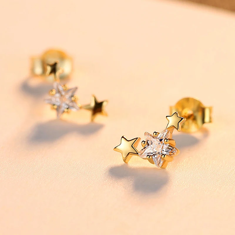 925 пробы Серебряные ювелирные изделия Star CZ цирконий золотые серьги для Для женщин