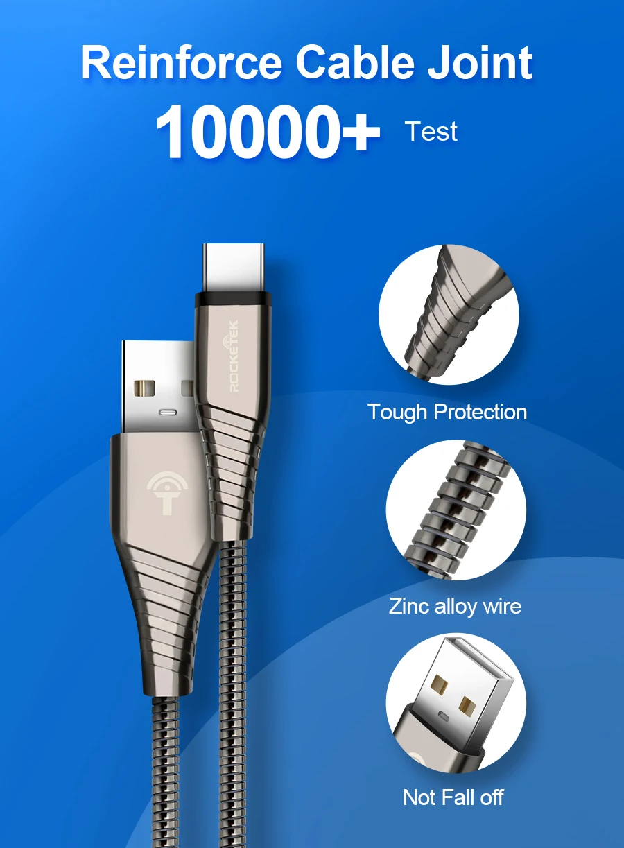 Rocketek usb type-C кабель Micro USB-C для мобильного телефона 3A Быстрая зарядка type-C для samsung Galaxy S9 S8 Plus xiaomi redmi note 5 7