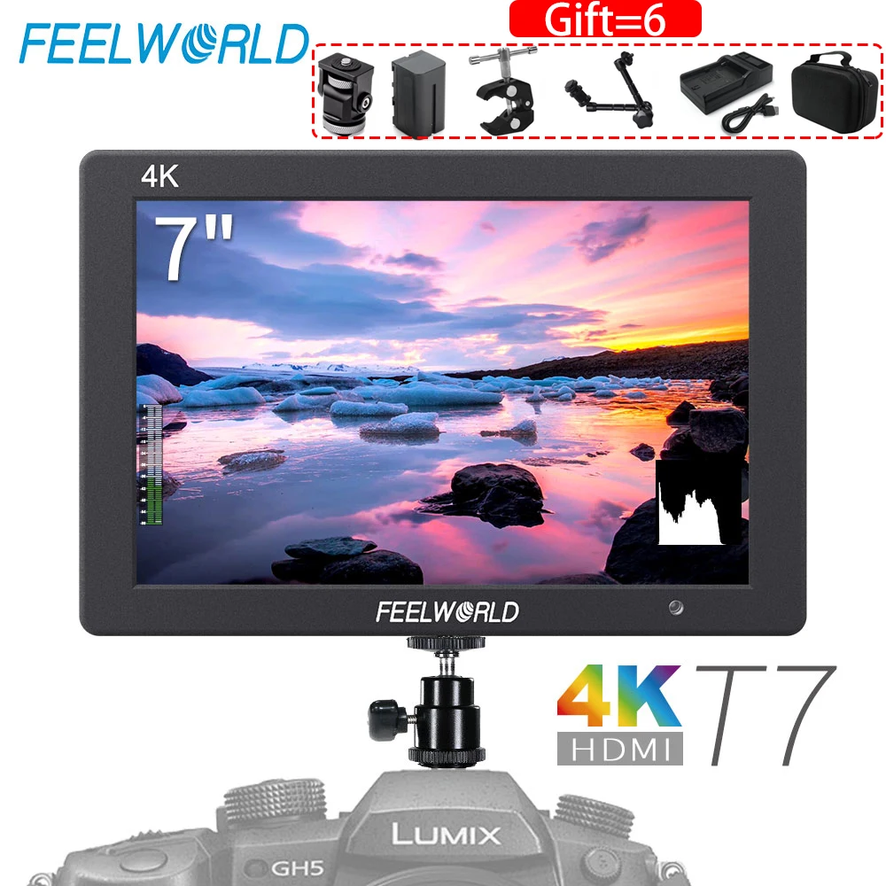 Feelworld T7 4 K монитор " монитор 1920x1200 HDMI на Камера полевой монитор видео для цифровых зеркальных фотокамер Canon Nikon sony Камера мониторинга - Цвет: Серебристый