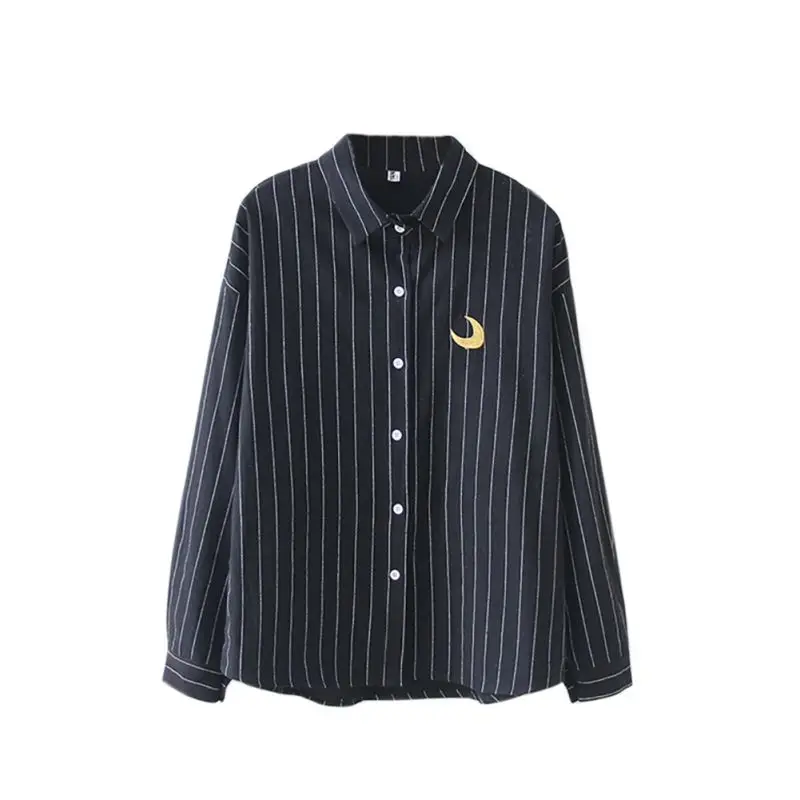 Женская рубашка с вышивкой полосатые хлопковые школьные блузки офисные женские