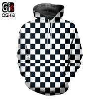 ogkb spring fall casual hoodies mens cool print black white grid 3d sweatshirt couple hooded hoody man long sleeve outwears coat