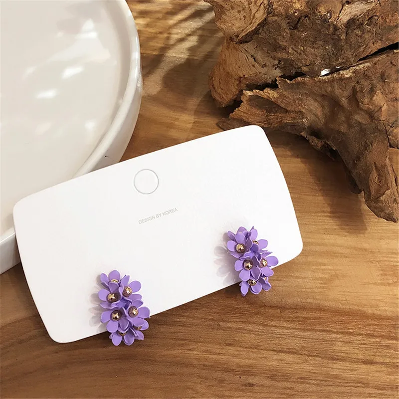 Женские серьги гвоздики с цветным цветком Ears high корейские модные металлической