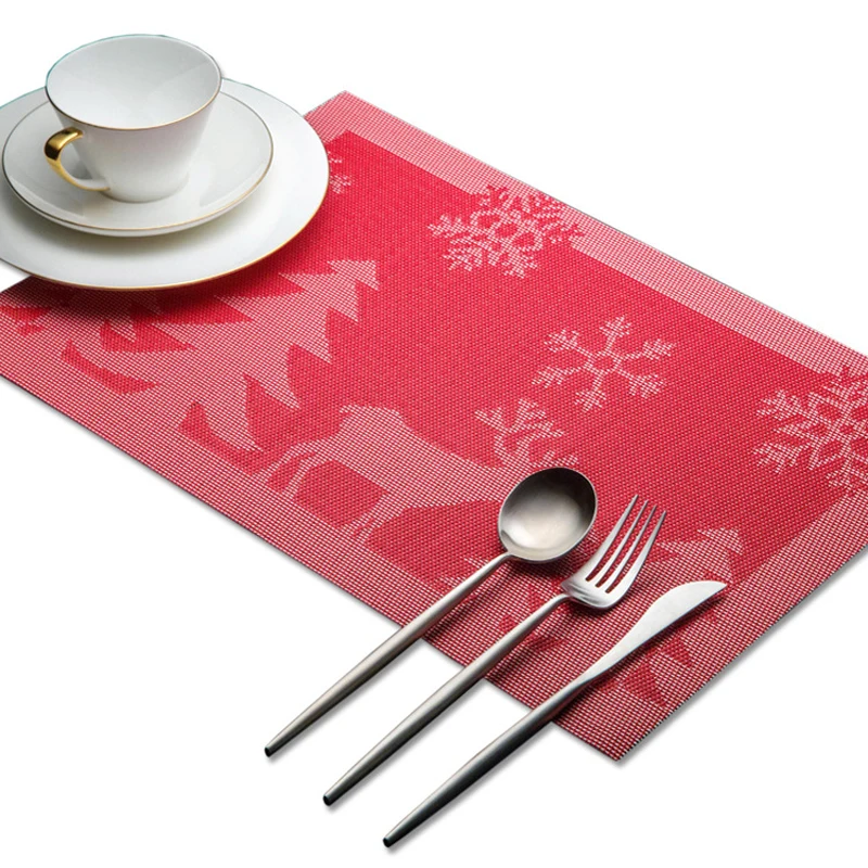 

4Pcs/Set Christmas Table Mat Heat Resistant Placemats PVC Table Mats for Dining Table 45*30cm Mat Christmas Decorations for Home