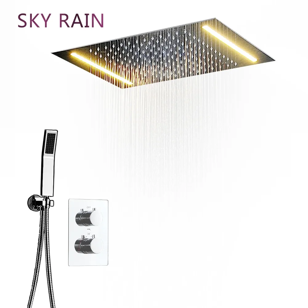 Хромированный двухфункциональный потолочный светодиодный смеситель для ванной