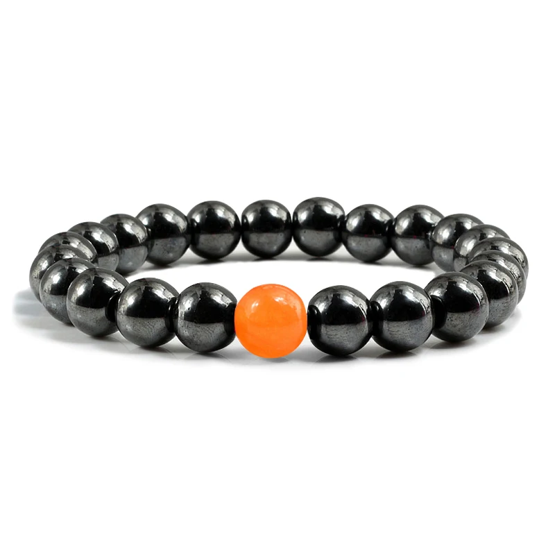 Hematite Браслеты с подвесками для женщин, Смешанные браслеты из бисера, тигровый глаз, лава, камень, цельный оранжевый кремень, эластичная веревка, Strand, браслет для мужчин - Окраска металла: Hematite