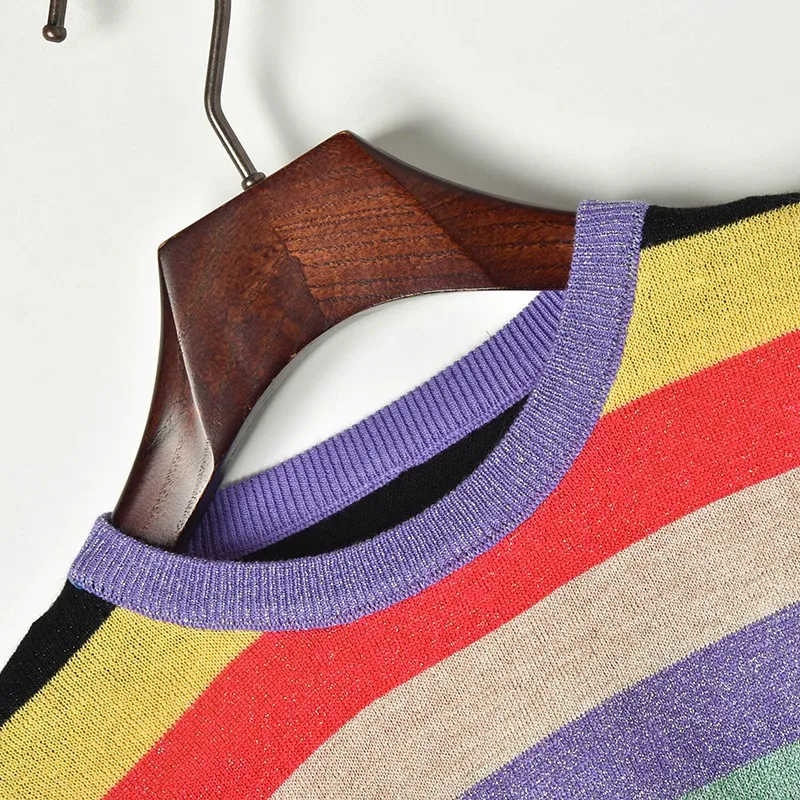 Тонкий Радужный свитер 2019 весна лето базовый Повседневный Женский вязаный